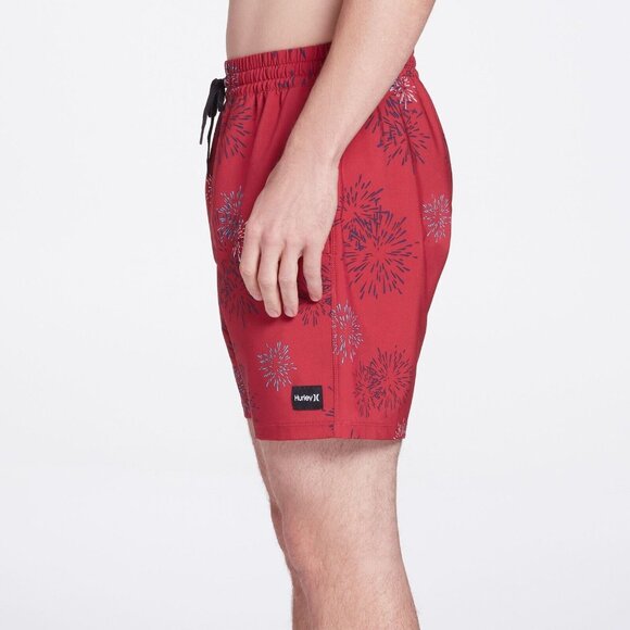 Hurley Men's Fireworks Volley 17" Swim Trunks MBS0011380-H687 Red Size S Small - Picture 2 of 3